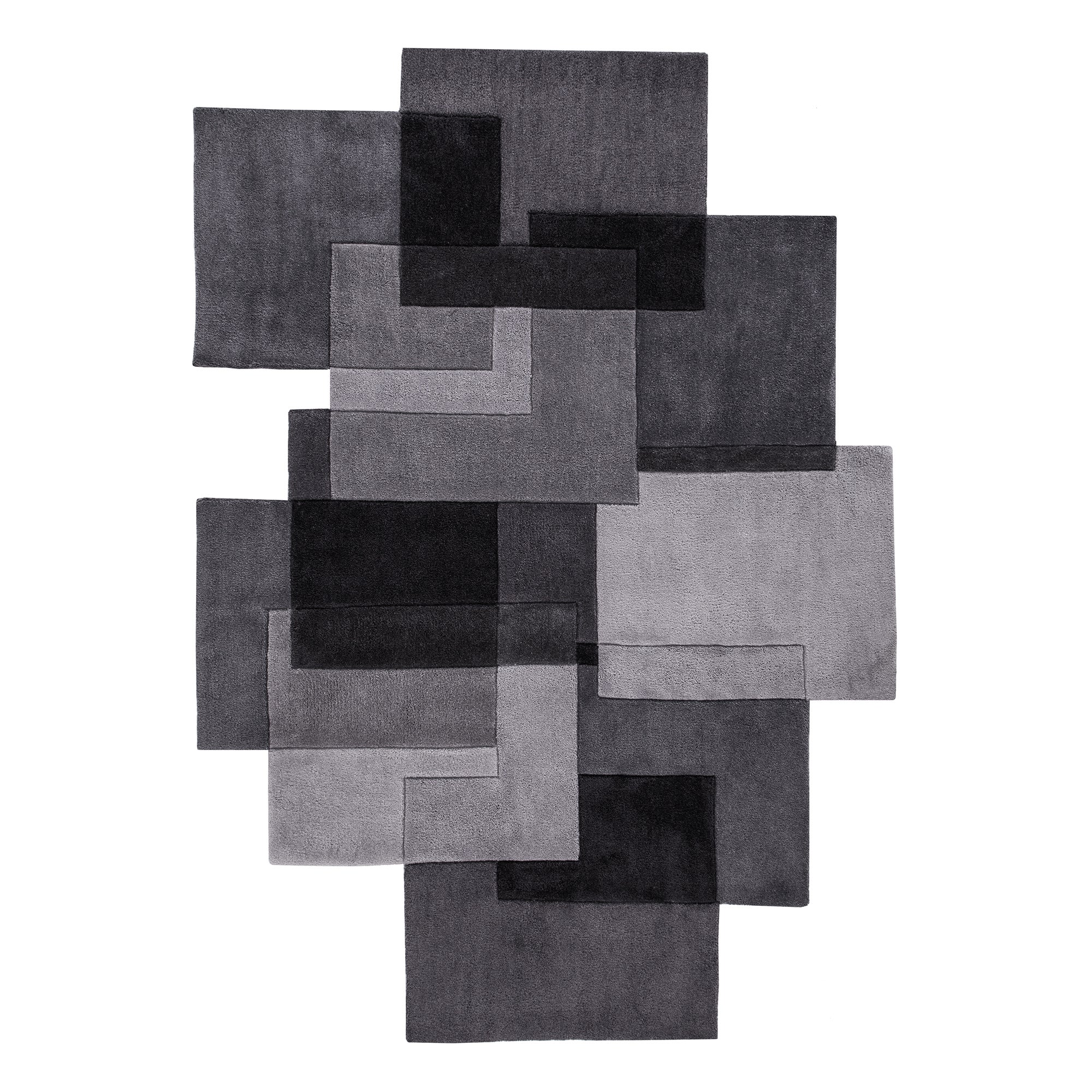 Grey Squares Shaped Geometric Rug Grey