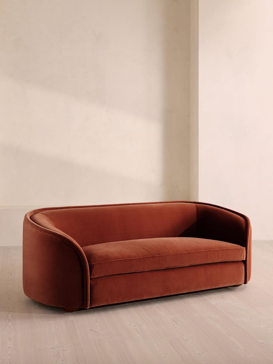 Conall Three Seater Sofa, Velvet, Rust