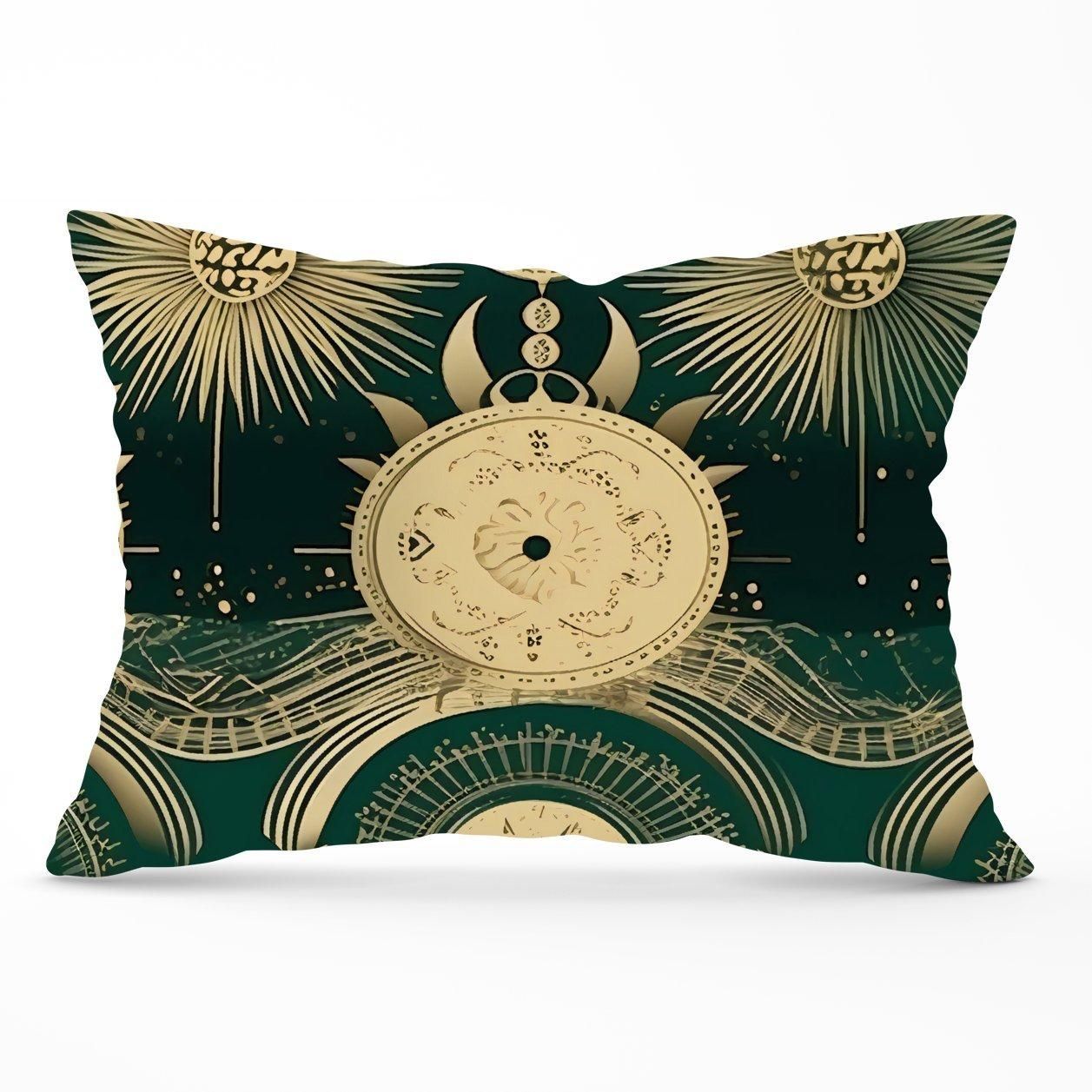 Warren Reed - Designer Green Moon & Sun Abstract Pattern Cushions