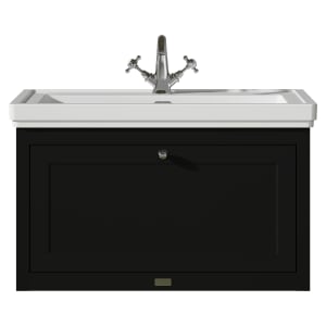 Bayswater Hartleigh Matt Black Traditional Wall Hung Vanity Unit & 1 Tap Hole Traditional Recessed Basin - 800mm