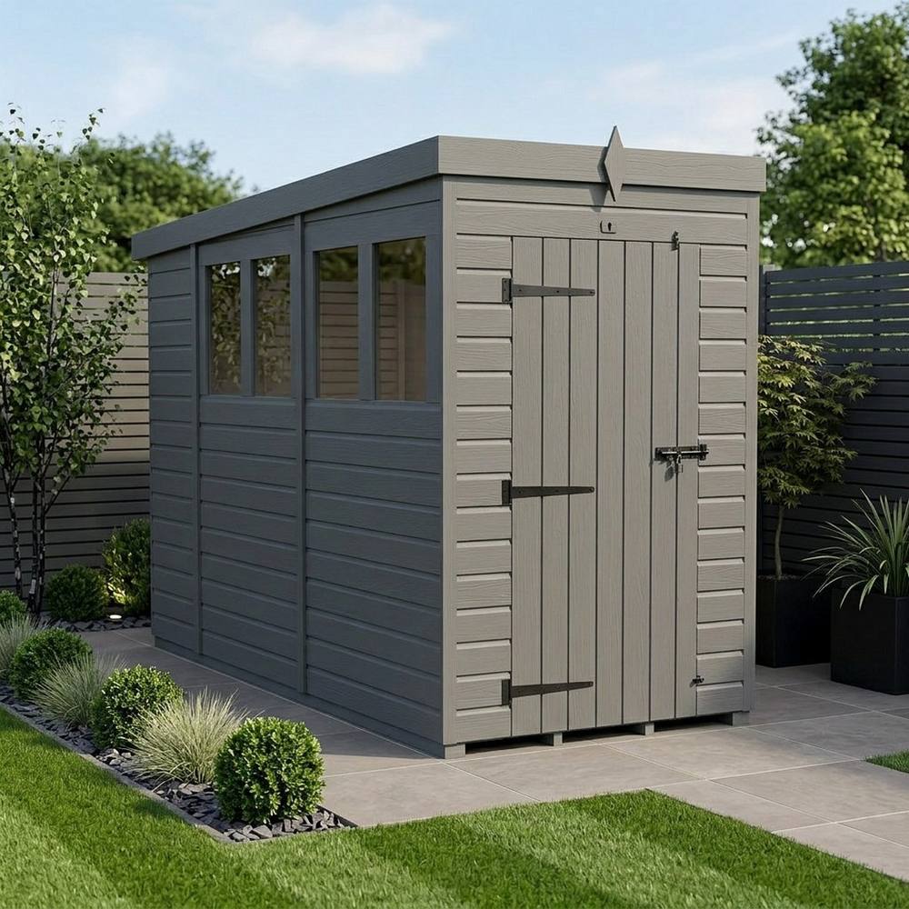 Buttercup Farm 4ft x 10ft Composite Pent Garden Shed Single Door With Windows - Grey 2