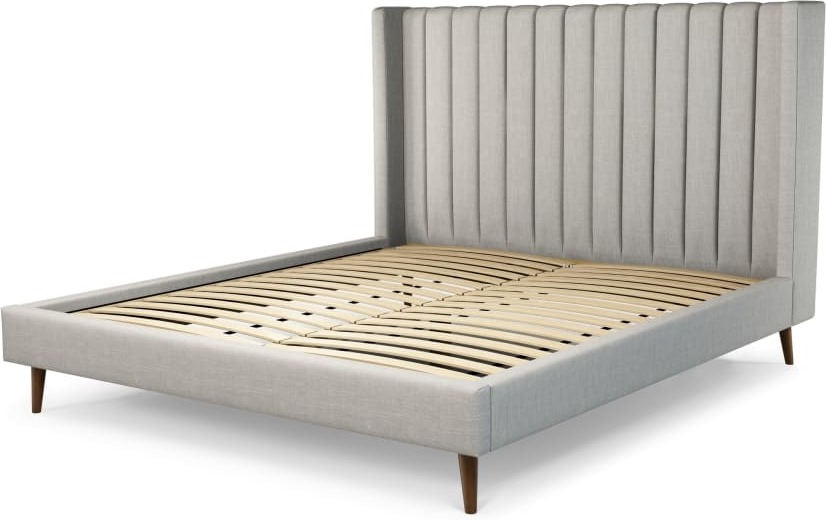 Cory Super King Size Bed, Ghost Grey Cotton with Walnut Stain Oak Legs