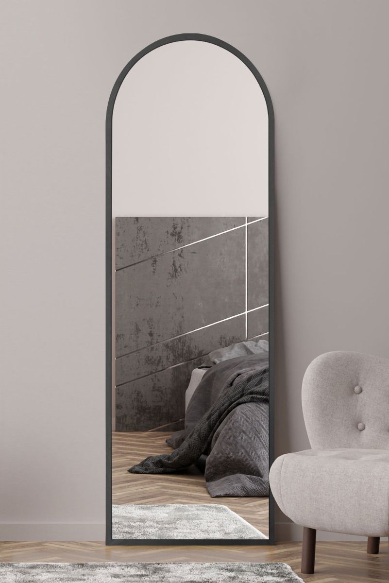 MirrorOutlet Black Framed Arched Leaner/Wall Mirror 71" X 24" (180CM X 60CM)