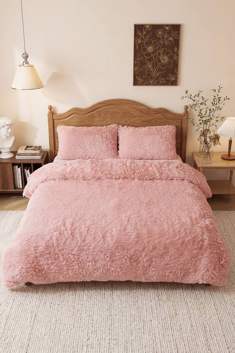 Living and Home 3Pcs Soft Skin-friendly Faux Mink Fleece Duvet Set in Pink