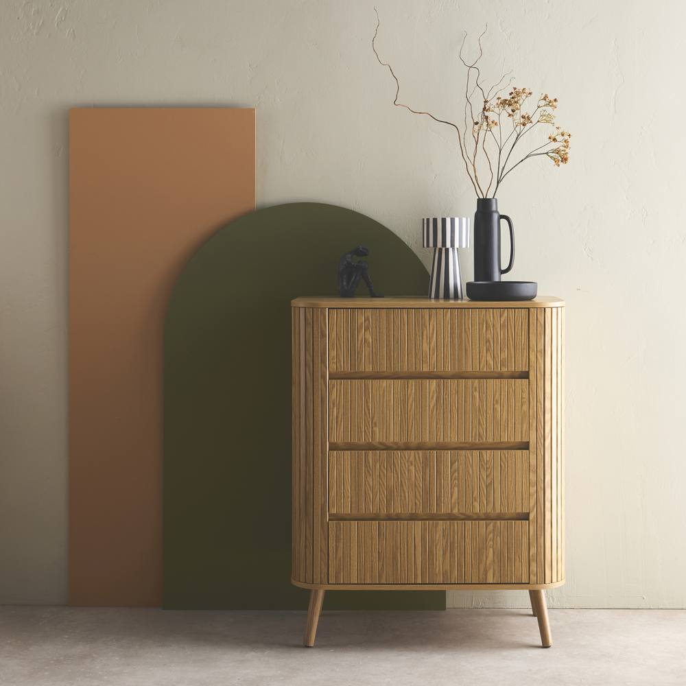 sweeek Grooved Decor Chest 4 Drawers in Light Brown