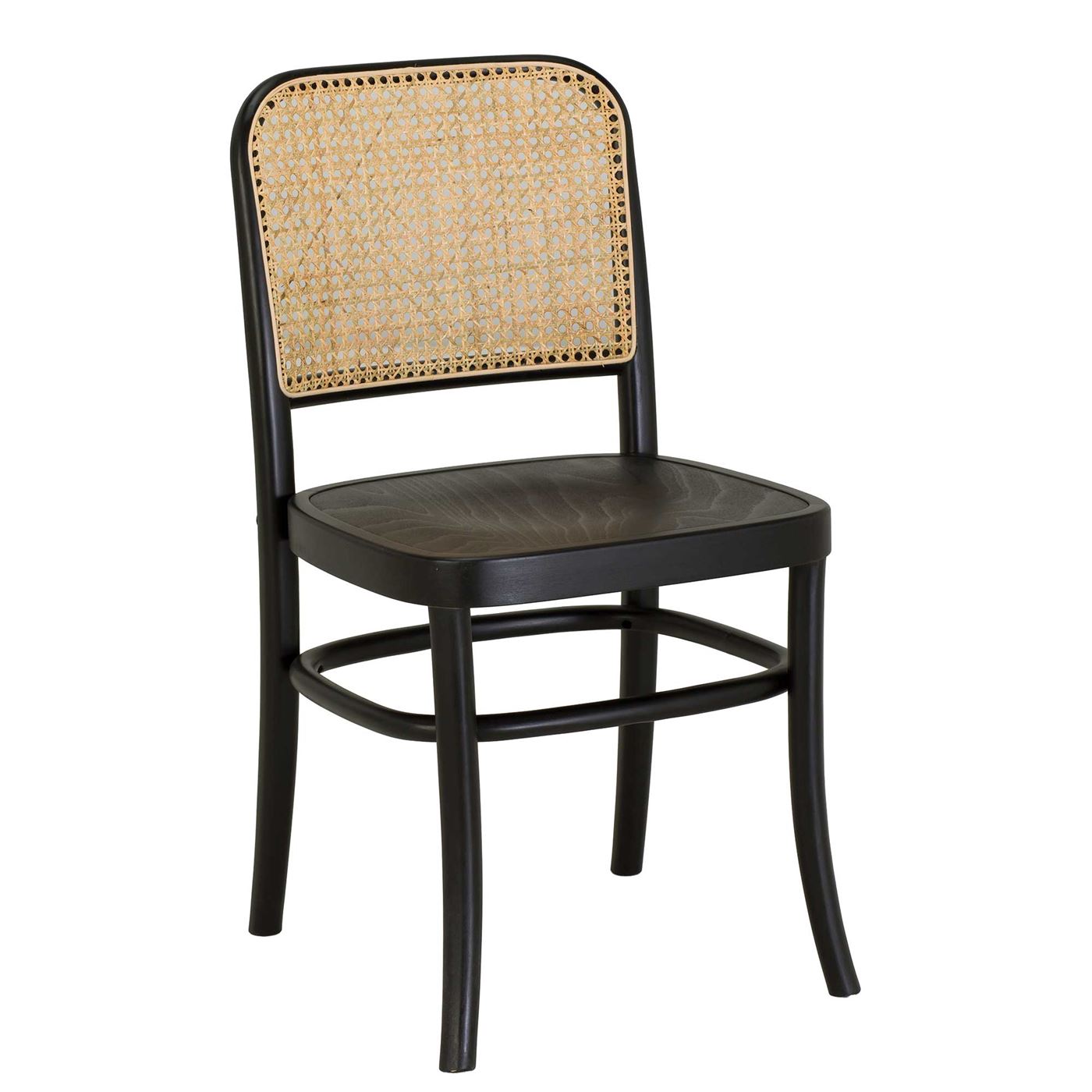 Black Wood Dining Chair With Rattan Back - Solid Beech - W44 x D49 x H89cm - Barker & Stonehouse