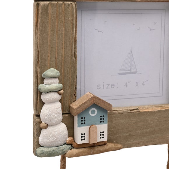 Love Life By The Sea Driftwood & Sea Glass Hanging Triple Multi Photo Frame 3
