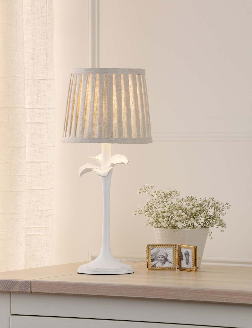 Laura Ashley Eleni Floral Pleated Table Lamp White