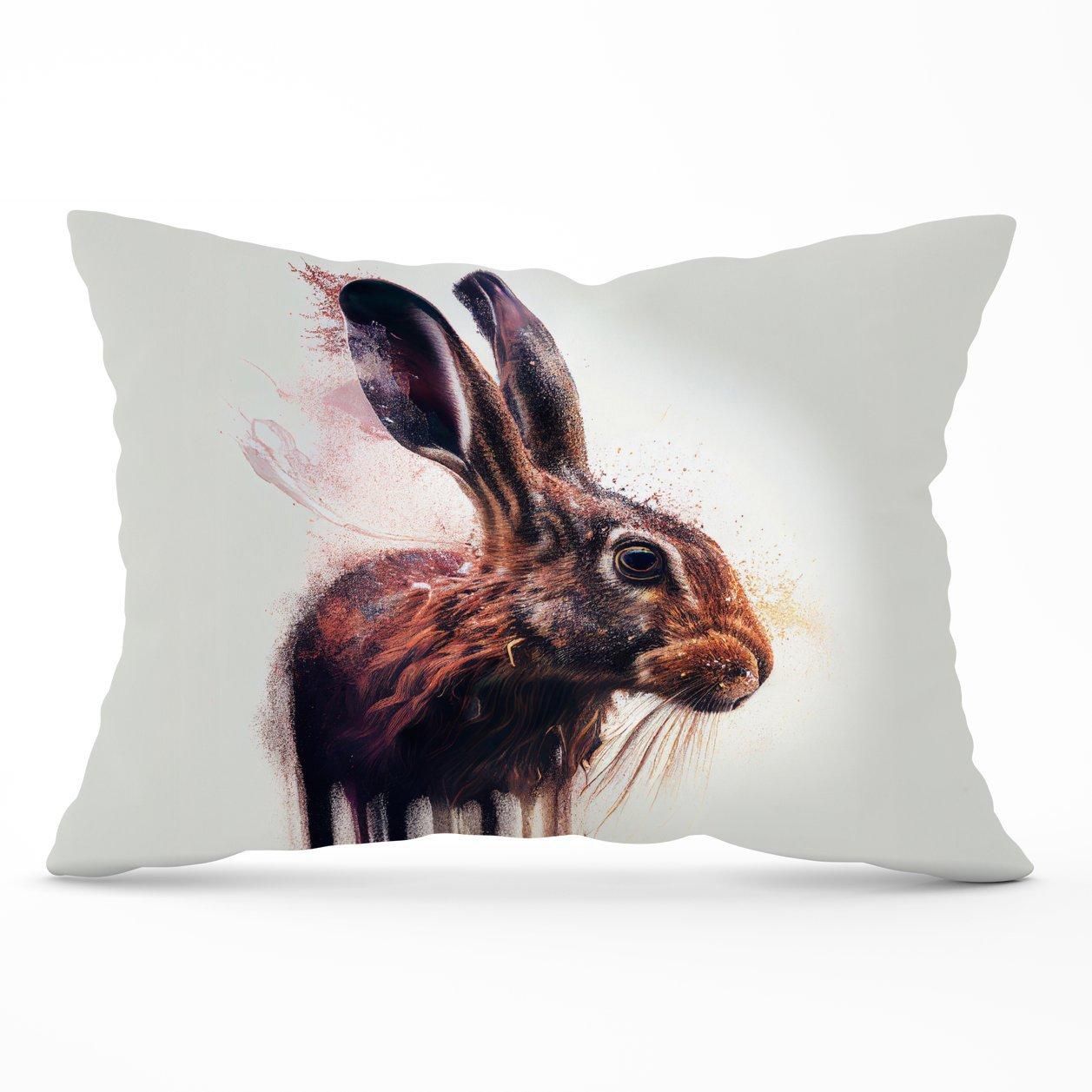 Warren Reed - Designer Hare Face Splashart Cushions in Brown