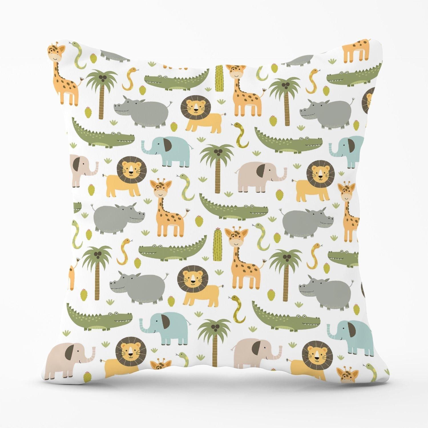 Warren Reed - Designer Cute Safari Animals Outdoor Cushion in Green