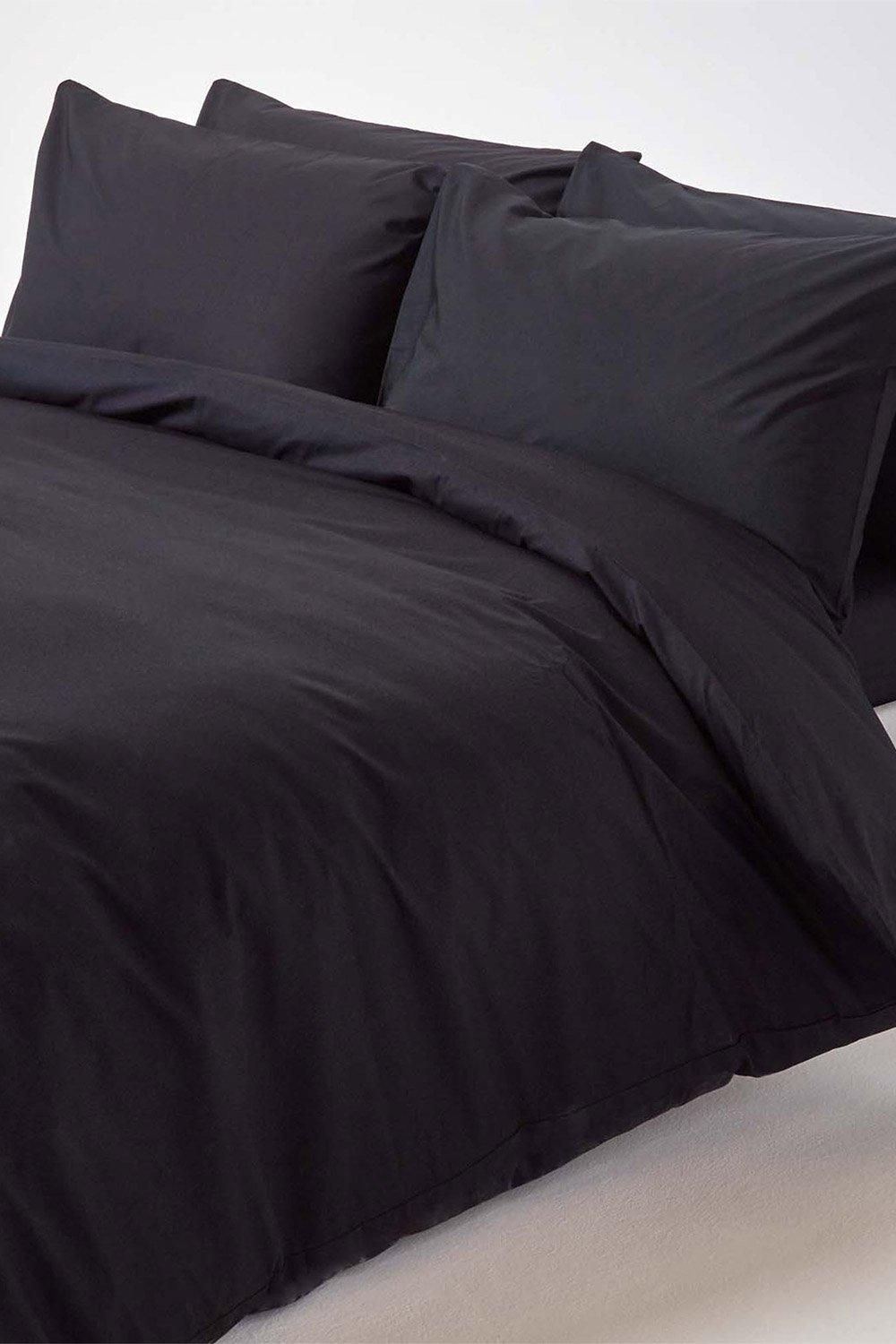 Homescapes Egyptian Cotton Duvet Cover with Pillowcase, 200 TC in Black