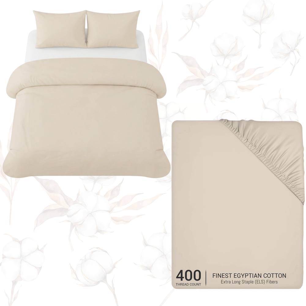 Grace Reversible Brushed 100% Cotton Single Duvet Cover Hypoallegenic in Taupe