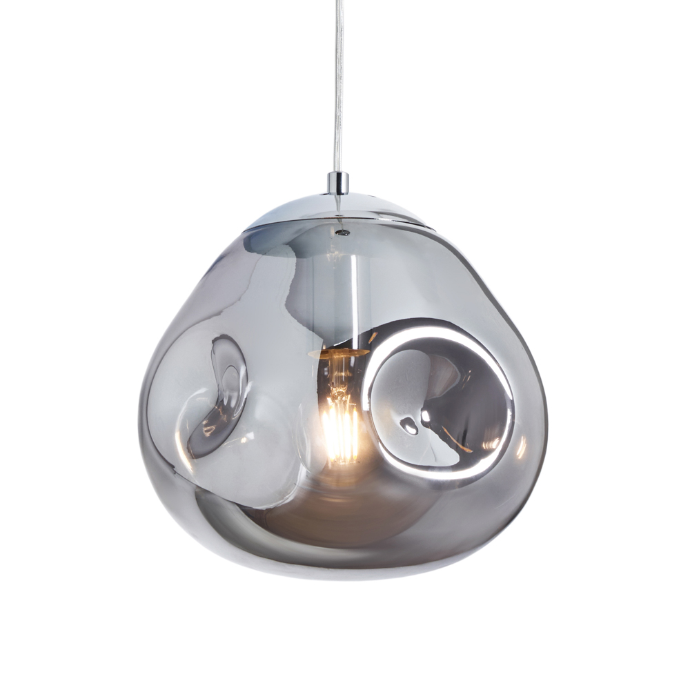 Wilder Ceiling Pendant Light with Smoked Glass Shade, Chrome