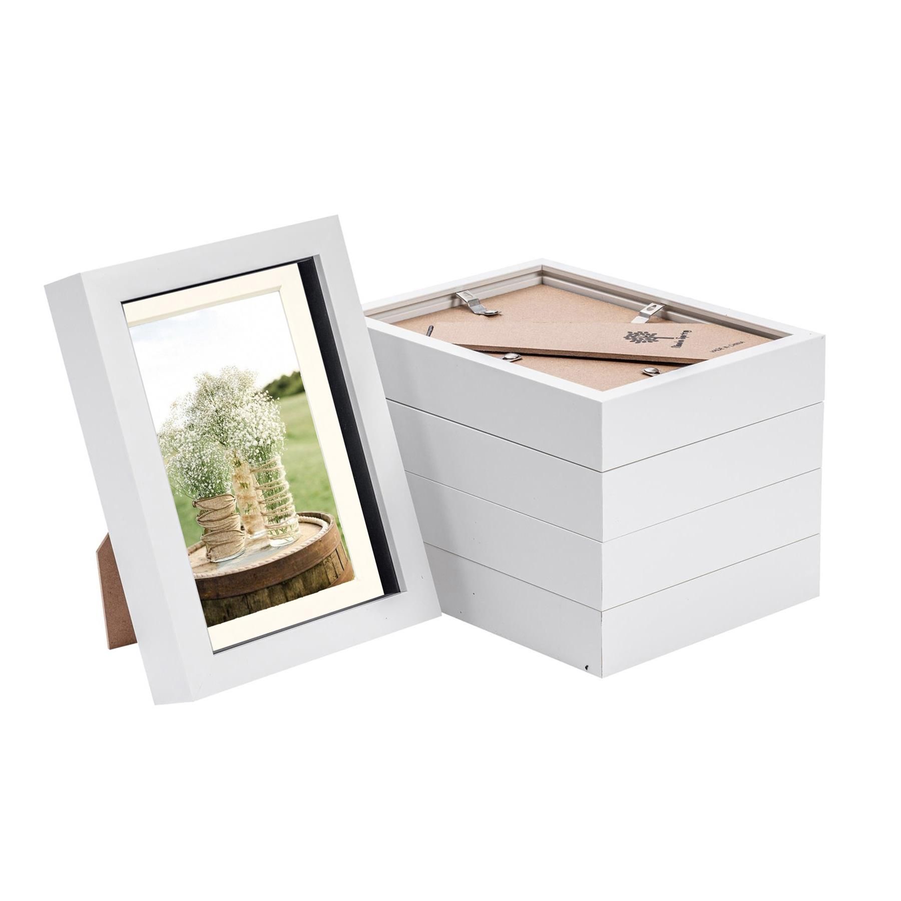 Nicola Spring 3D Box Photo Frames - 5 x 7" with 4 x 6" Mount - White Mount - Pack of 5
