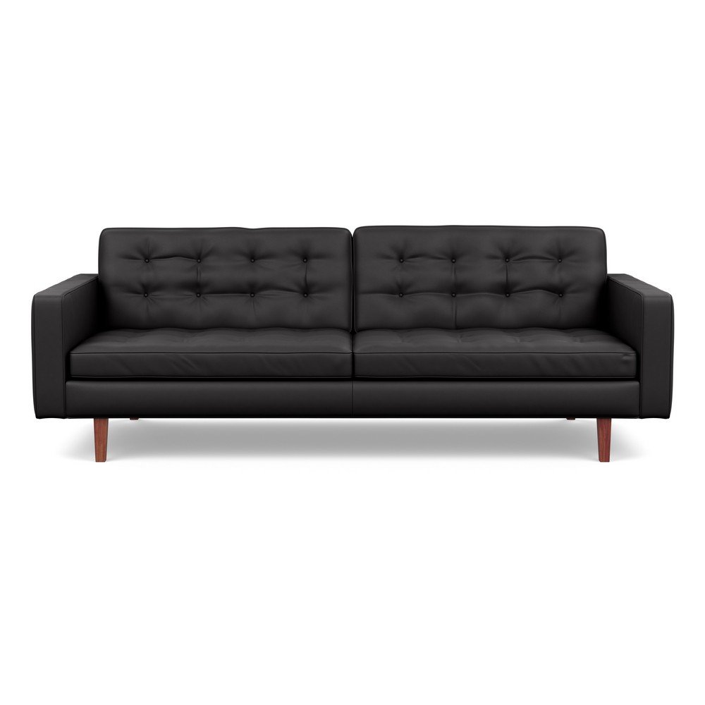 Heal's Hepburn 4 Seater Sofa Leather Grain Graphite 063 Walnut Feet