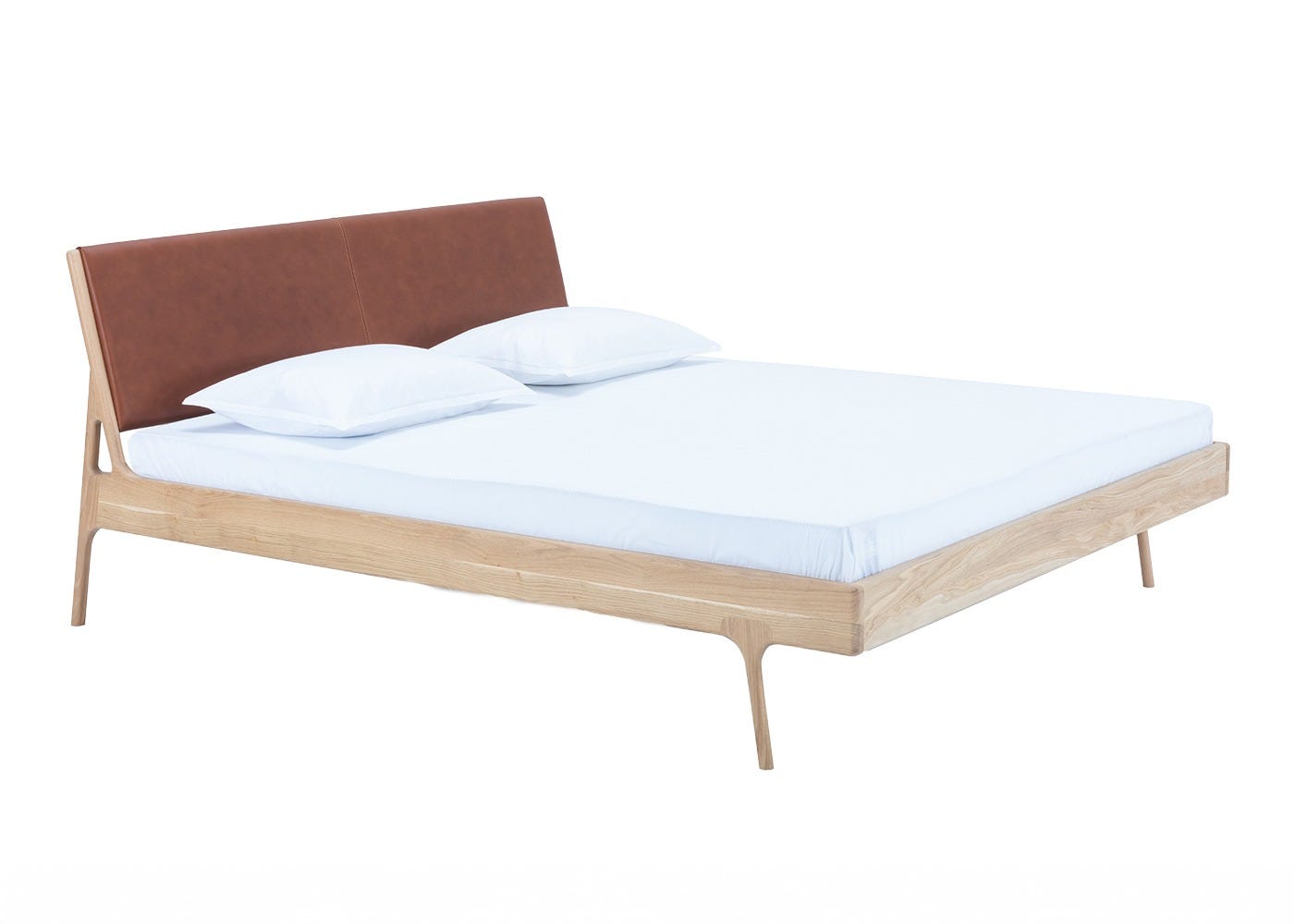 Gazzda Fawn Bed White Oiled Oak Dakar Leather Whiskey Double