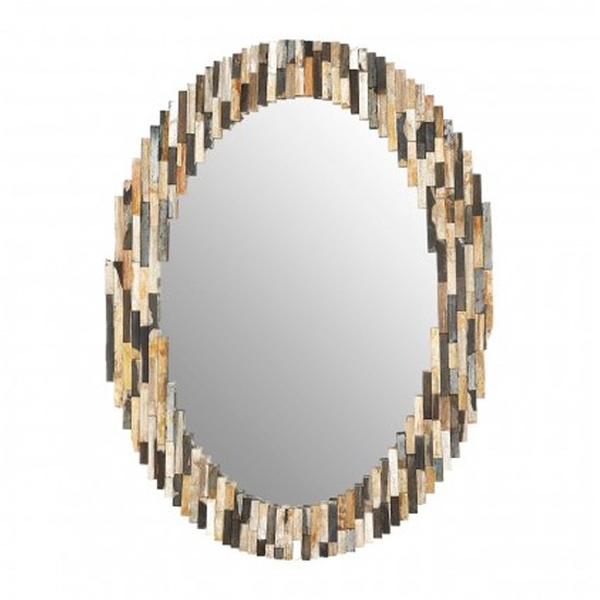 Relics Oval Tile Mosaic Effect Wall Mirror In Multicolor Frame