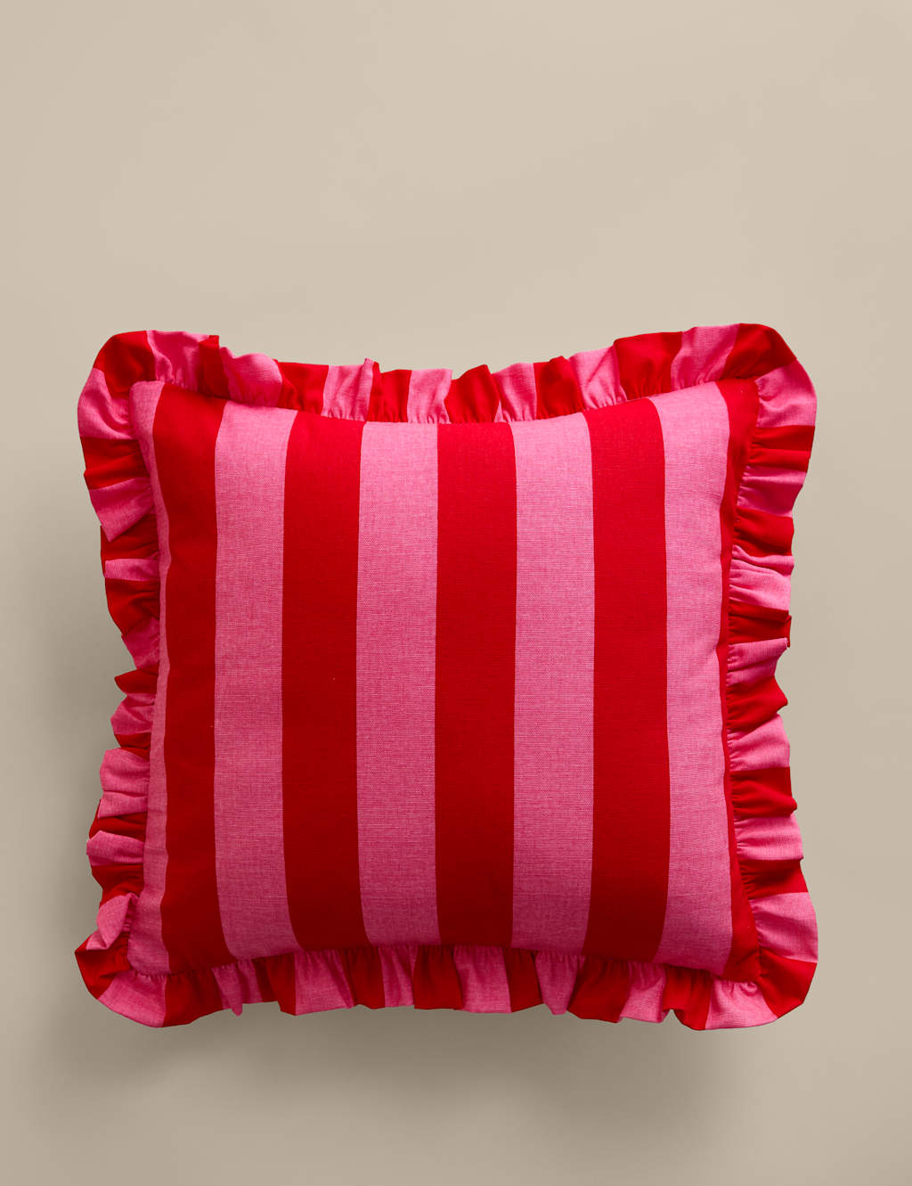 M&S Pure Cotton Striped Frill Cushion Pink Mix