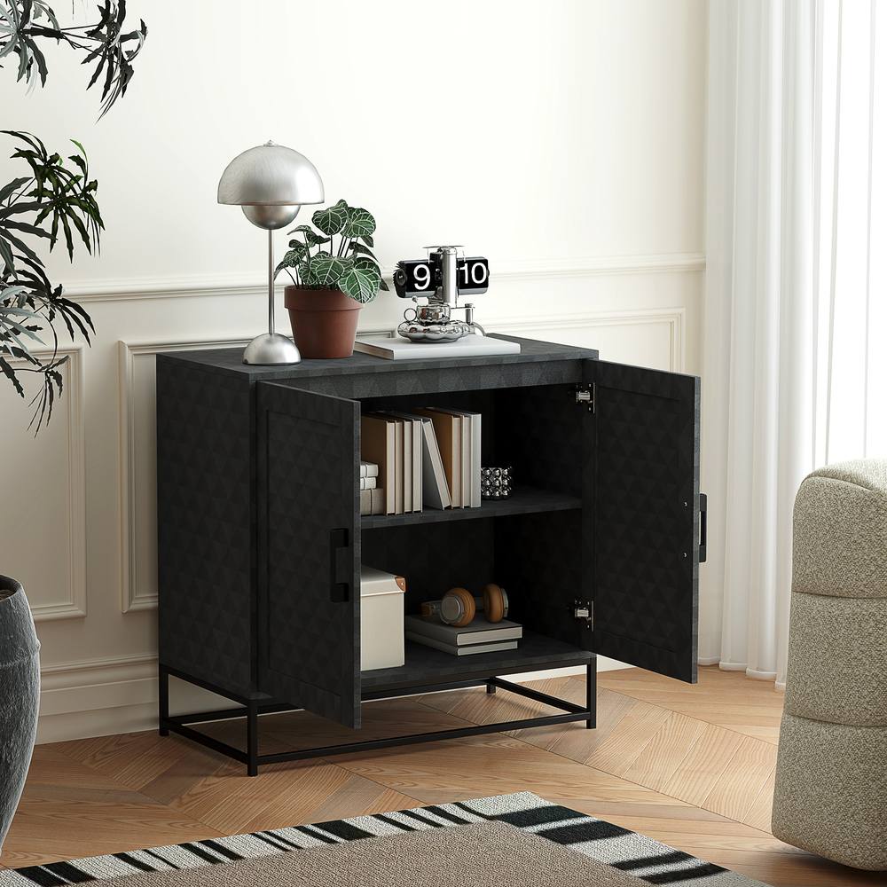 HOMCOM Modern Storage Cupboard with Adjustable Shelf & 2 Doors, Black