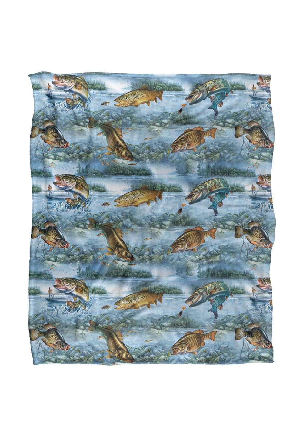 JQ Licensing Freshwater Gamefish Fishing Pattern 2 Silky Touch Super Soft Throw Blanket 152 X 127 cm in White