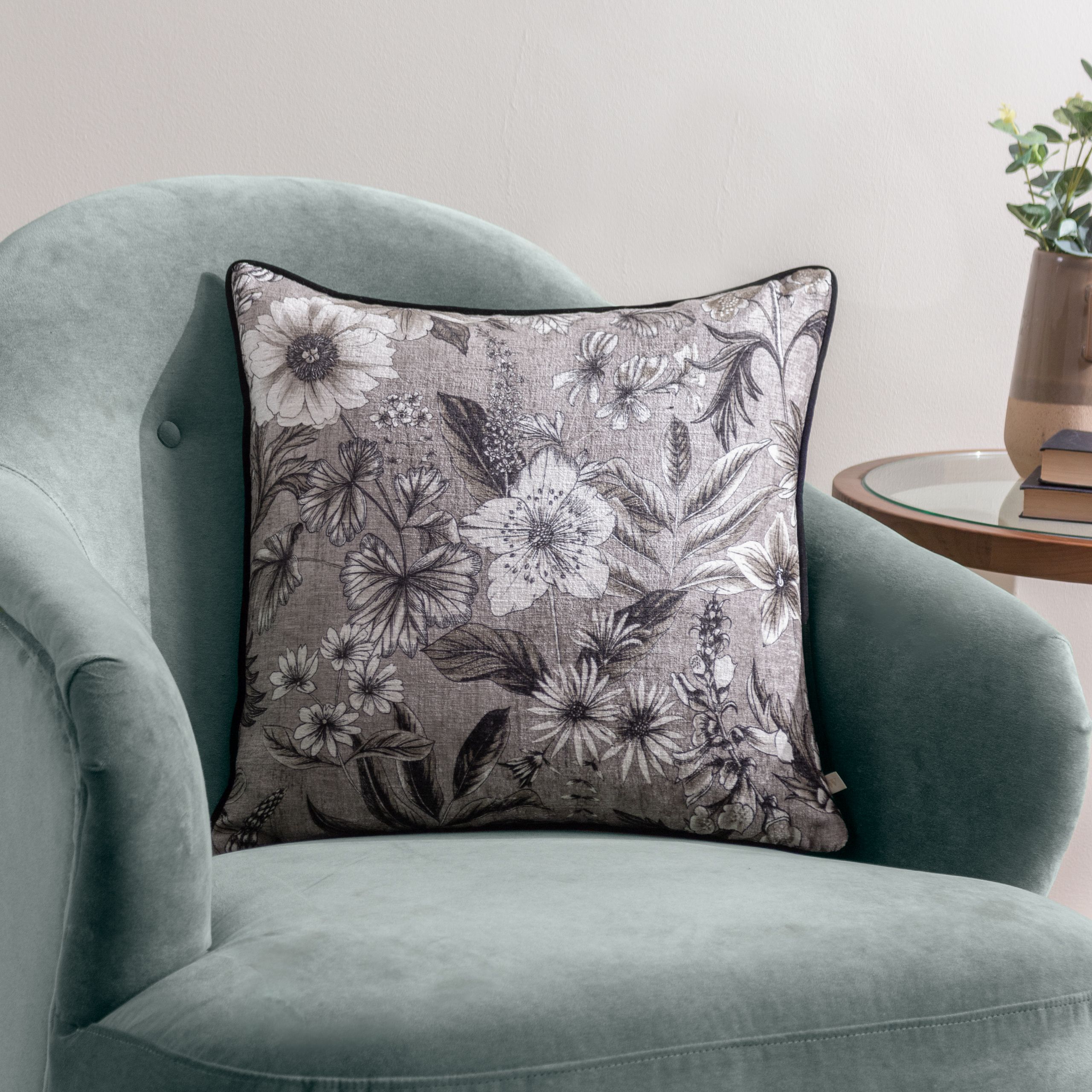 Wylder Harlington Botany Floral Piped Cushion in Beige