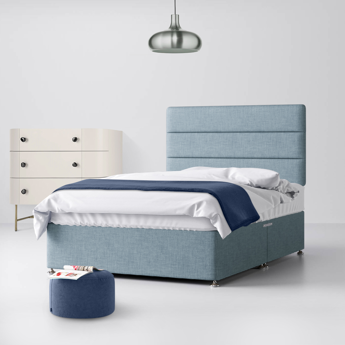 Cornell Lined Duck Egg Blue Fabric Ottoman Divan Bed - 4ft Small Double