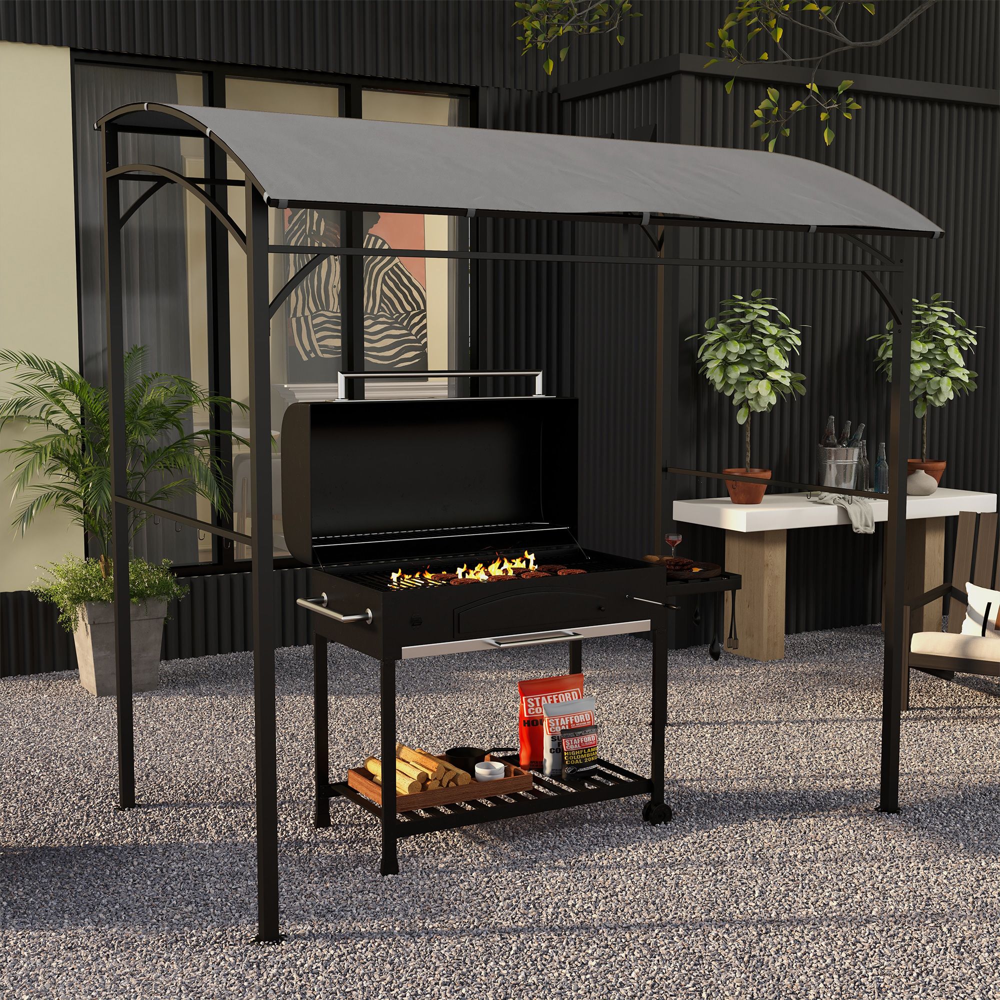 OUTSUNNY 2.2 x 1.5 m BBQ Gazebo Tent Sun Shade with Canopy in Grey