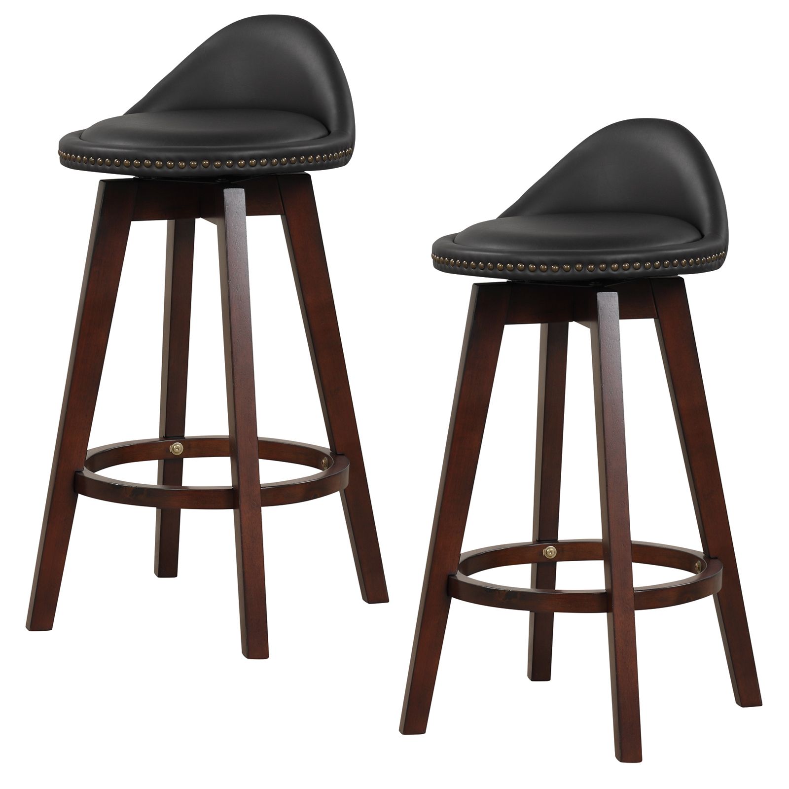 Costway Set of 2 Bar Stools PVC Leather Counter Height Chair 360° Swivel Padded Seat in Black