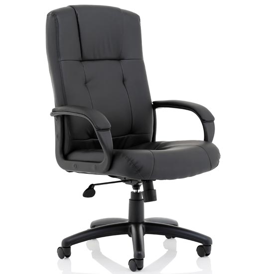 Compton Leather Executive Office Chair In Black With Arms