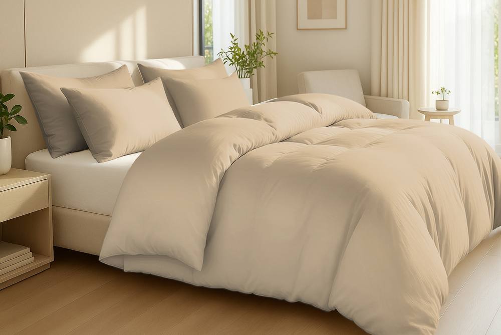Pamposh Luxury Cotton Duvet Cover Set Reversible 400TC Quilt Covers in Beige