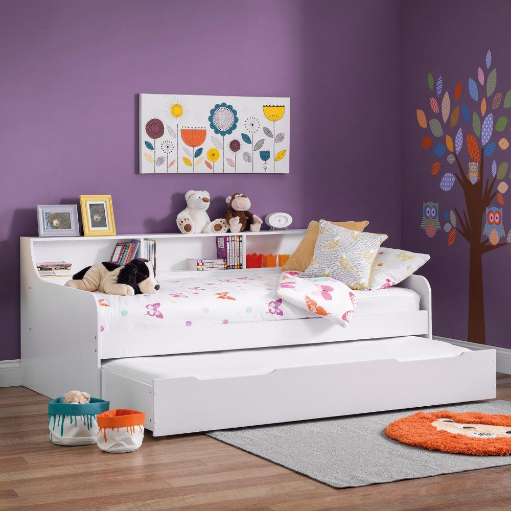 Grace White Wooden Day Bed with Guest Bed Trundle Frame Only - 3ft Single