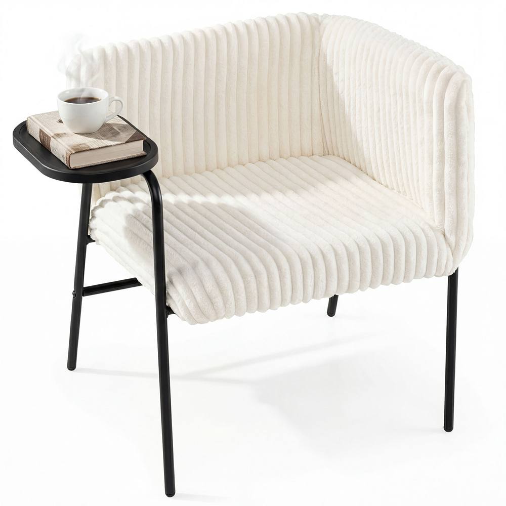 Costway Modern Accent Chair Corduroy Upholstered Armchair in White