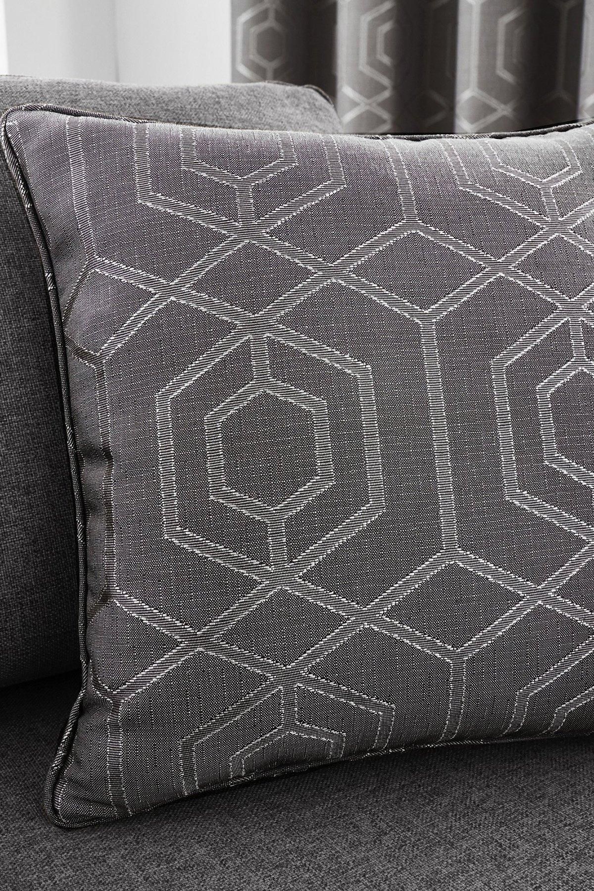 Curtina 'Camberwell' Filled Cushion With Geometric Jacquard Design in Dark Grey