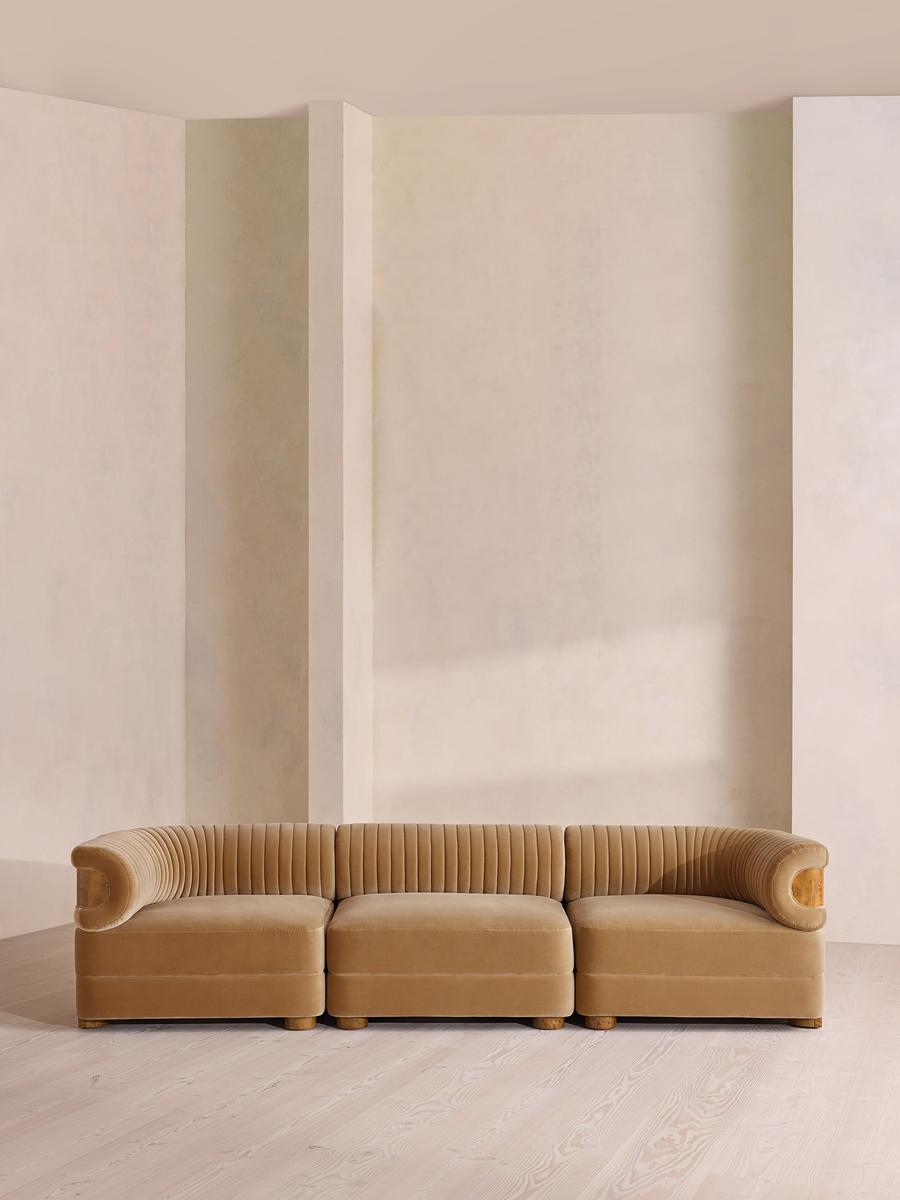 Caleb Modular Four Seater Sofa, Velvet, Camel, Dark Burl
