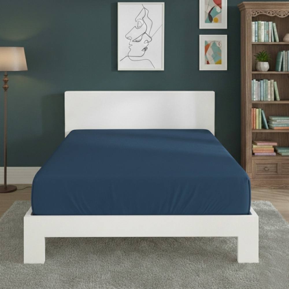 Snug City Polycotton Fitted Sheet Extra Deep 40cm Skirt Easy Care in Mid Blue
