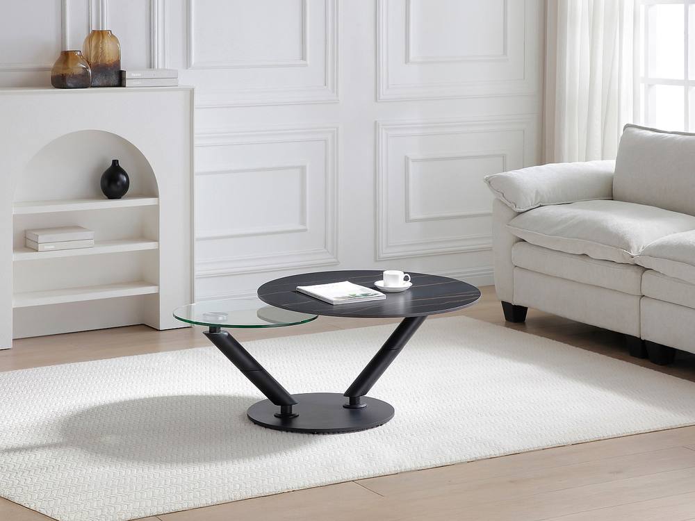 Vente-unique Coffee Table With Swivelling Ceramic, Tempered Glass & Metal Trays in Clear