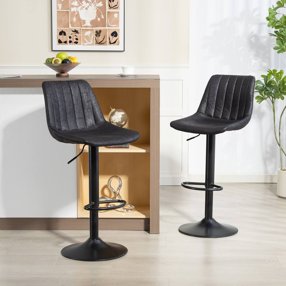 HOMCOM Bar Stools Set of 2 Adjustable Swivel Bar Chairs with Backrest Black