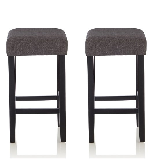 Newark Bar Stools In Dark Grey Fabric And Black Legs In A Pair