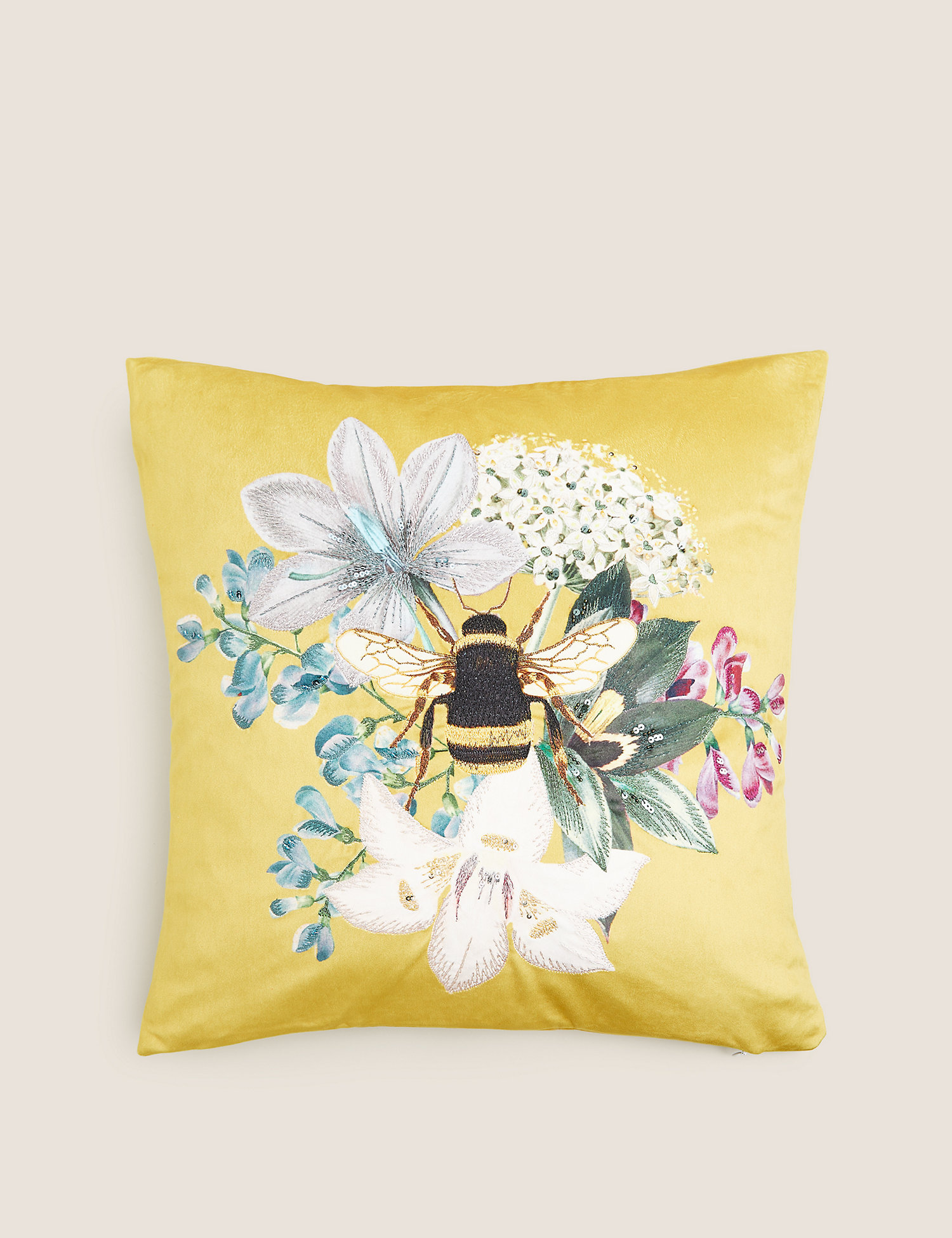 M&S Velvet Bee Embroidered Cushion