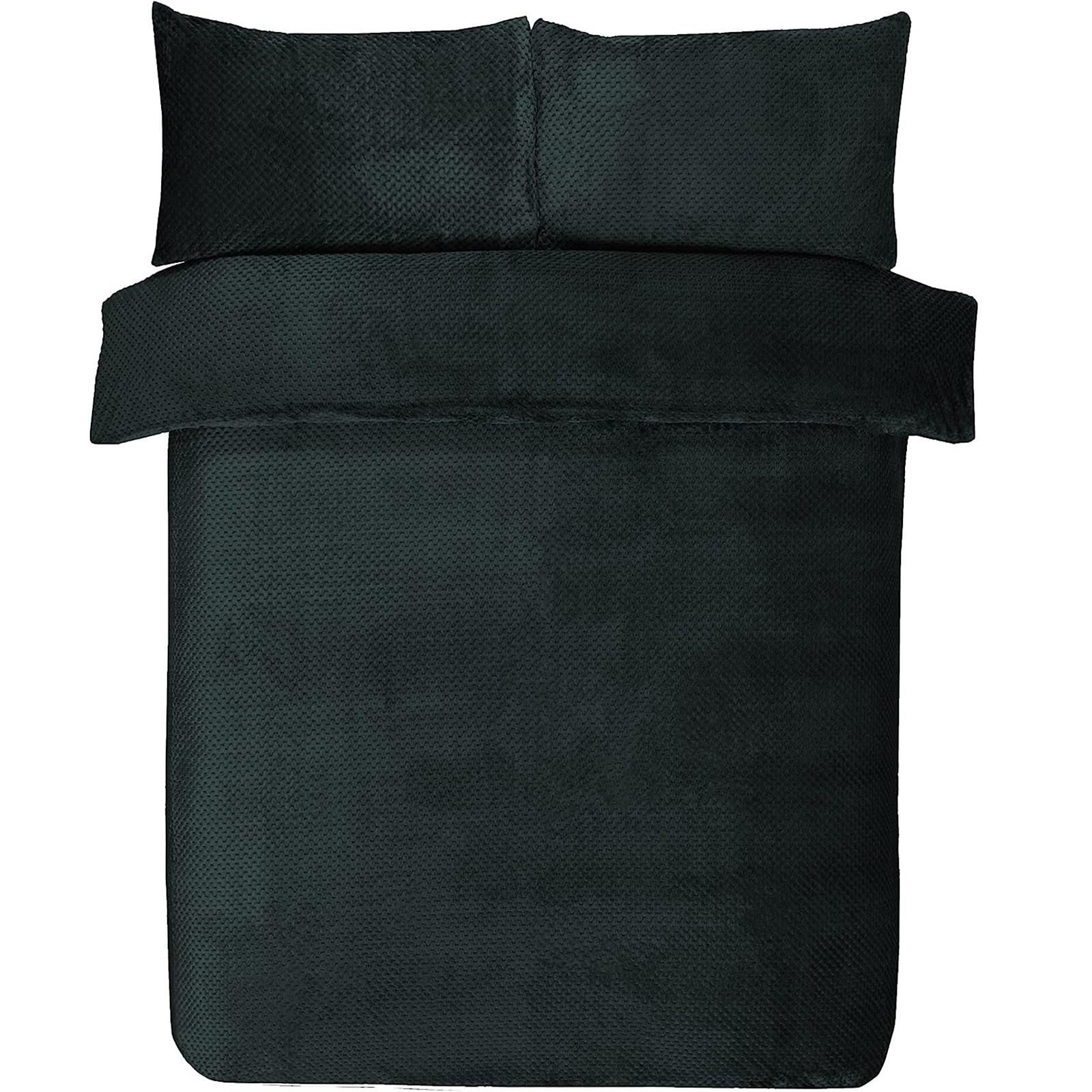 Gr8 Home Sleepdown Waffle Teddy Fleece Duvet Pillowcase Set in Black