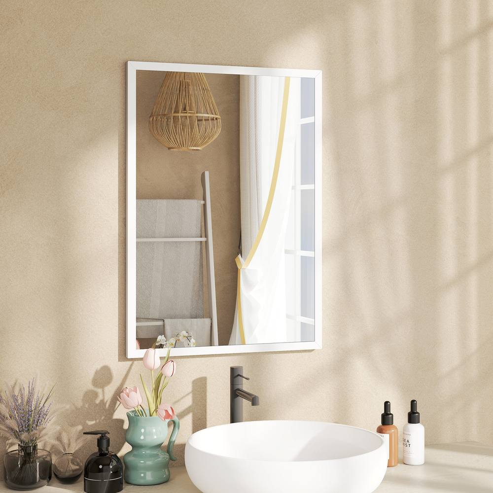 HOMCOM Wall-Mounted Bathroom Mirror, Decorative Rectangular, White