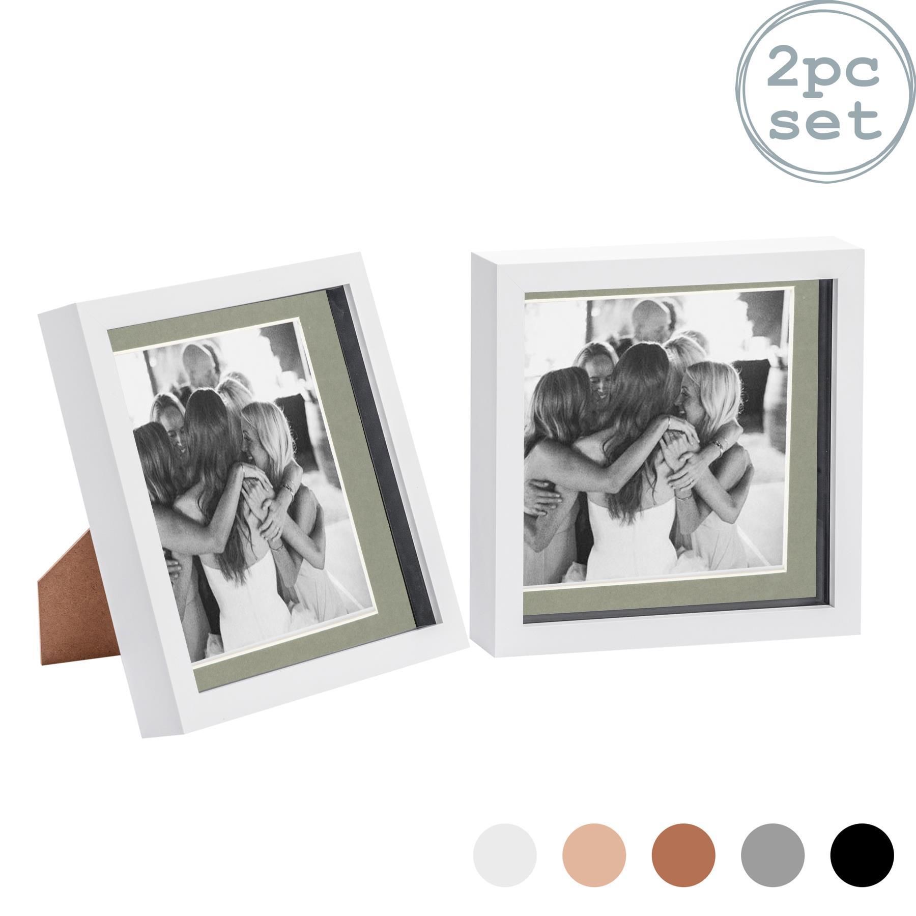 Nicola Spring 3D Box Photo Frames - 8 x 8" with 6 x 6" Mount - White Mount - Pack of 2