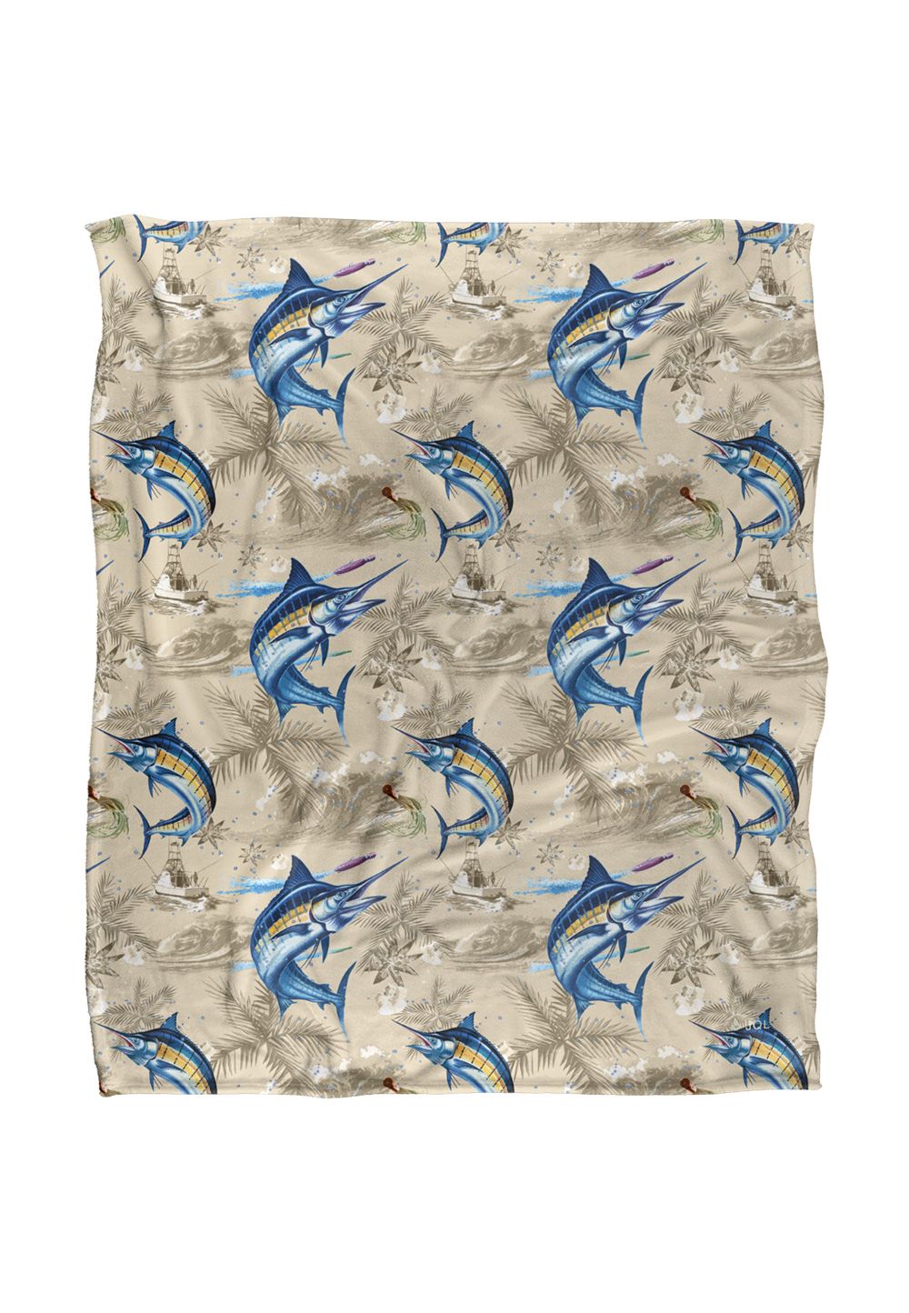 JQ Licensing Jl-Jp-Jq Marlin Tiki Fishing Pattern Silky Touch Super Soft Throw Blanket 152 X 127 cm in White