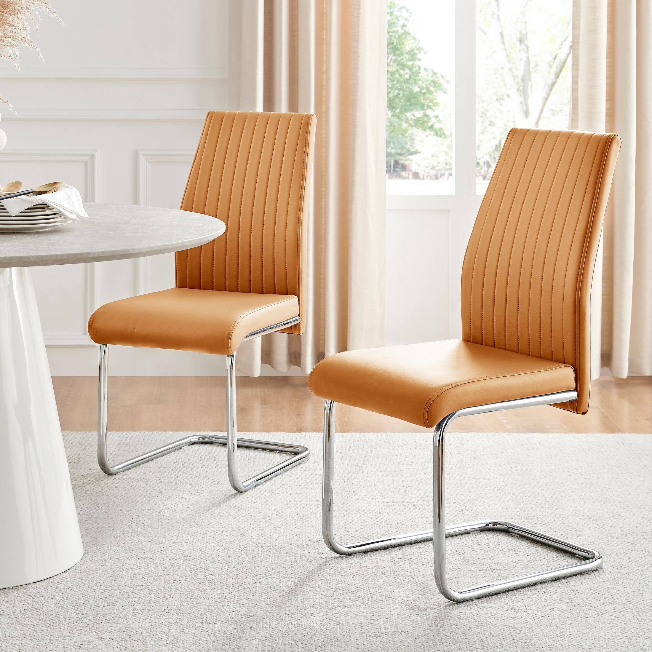 FurnitureboxUK 2x Lorenzo Faux Leather Chrome Dining Chairs in Mustard