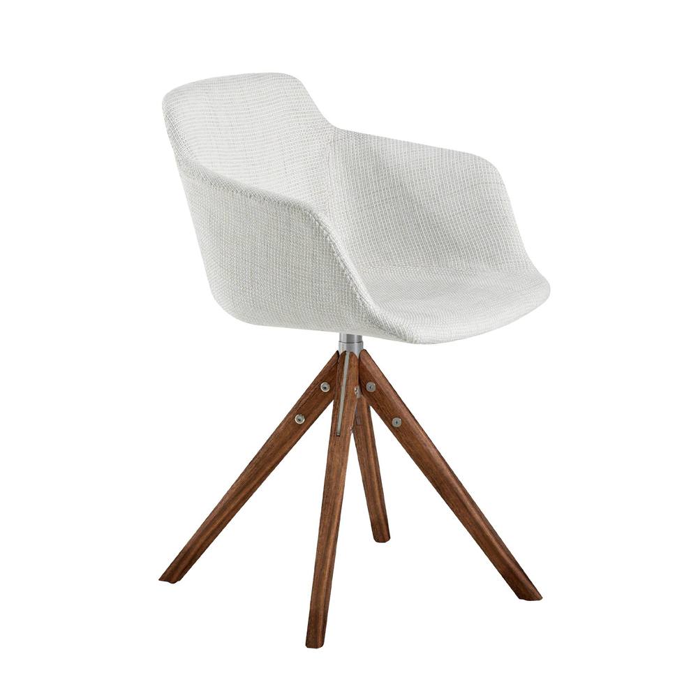 Angel Cerda Swivel Dining Chair, Beige Fabric, Walnut Legs