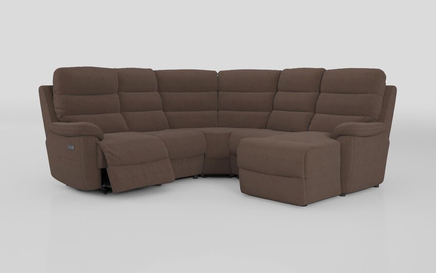 Brown Fabric Ossett 2 Corner 2 Right Hand Facing Chaise Left Hand Facing Power Sofa with Head Tilt