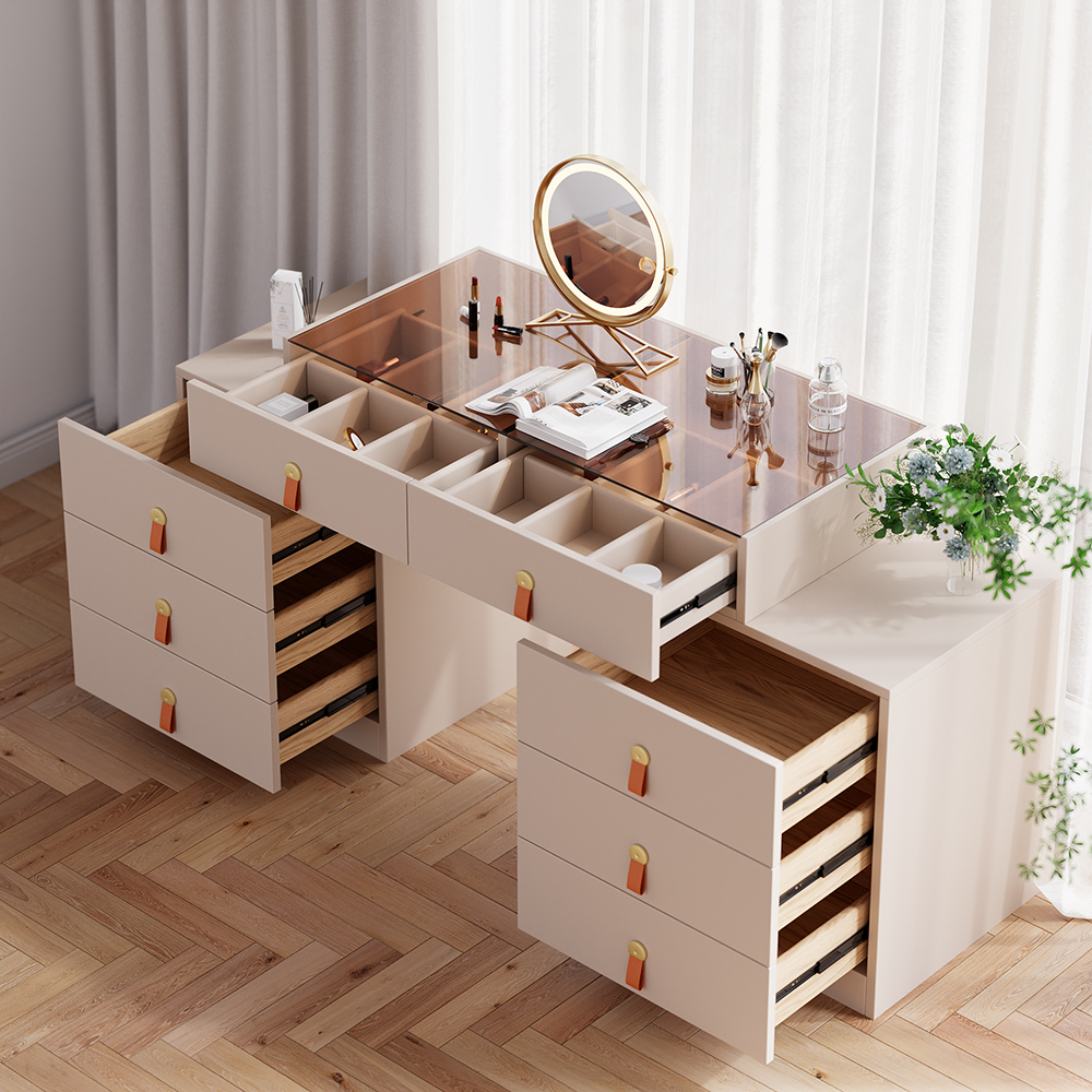 Extendable Retractable Dressing Table with Jewellery Storage Champagne Dressing Table Closet Island