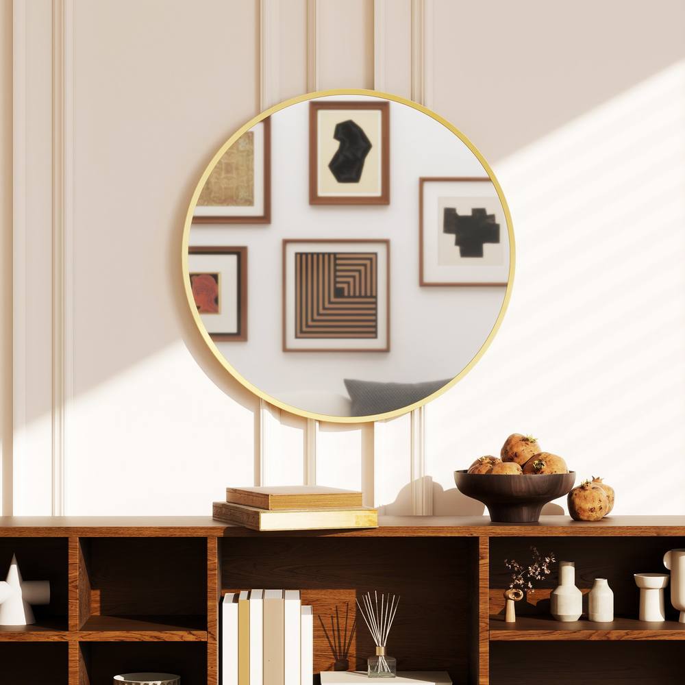 HOMCOM 61cm Bathroom Mirror Round Wall Mirror for Living Room Bedroom in Gold