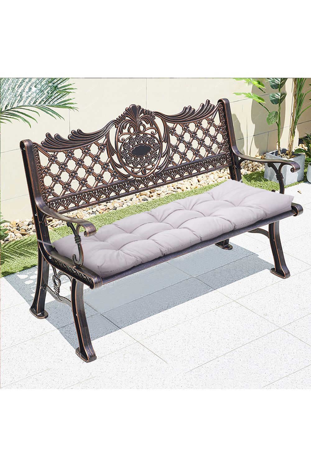 Living and Home 130cm W x 50cm D Waterproof Patio Bench Seat Cushion in Grey