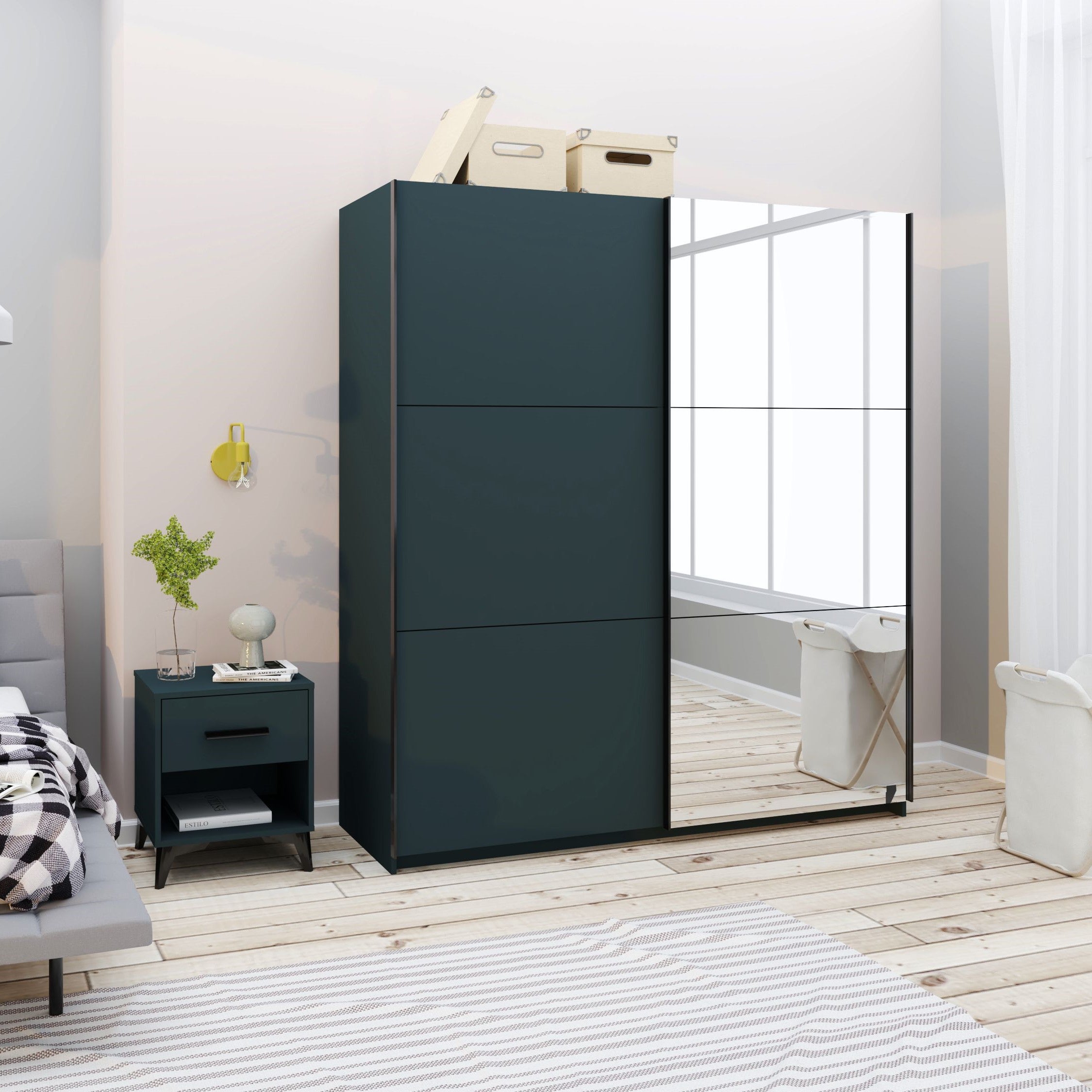 Norland Anthracite 2 Door Sliding Mirrored Wardrobe Dark Grey
